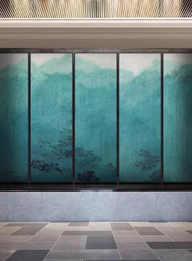 新中式酒店走廊大气风景挂画餐厅包厢会所前台壁画多联绿色装饰画