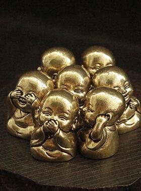 新款中式黄铜小和尚摆件琴棋书画小人和尚桌面装饰铜摆件古玩