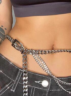 Multi Layer Metal Chain Belts Women Waistbands Long Tassel W