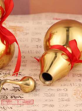 纯铜黄葫芦摆件大小号光面八卦带叶开口家宅办公室现代工艺品装饰