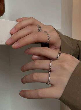 6 sets of rings for women 素圈戒指6件套尾戒开 口可调节关节戒