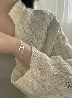 叠戴巨好看的手链轻奢小众精致韩版镂空桃心双心形女冷淡风简约in