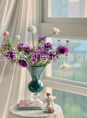 欣可家居墨兰纯手工彩色玻璃风灯花瓶水养敞口插花器家居摆件