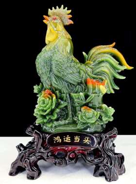 十二生肖翠玉大公鸡摆件工艺品中式大吉大利客厅电视柜办公室装饰