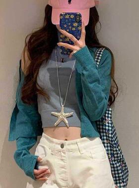 欧美辣妹银色大海星项链女甜酷长款毛衣链度假风轻奢级感锁骨链
