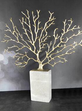 SF19034/新中式轻奢黄铜间海晶树石桌面摆件客厅桌面玄样板关酒店