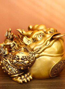 黄铜金蟾摆件客厅玄关桌面装饰品财源滚滚八方来财霸王蟾三脚蟾蜍