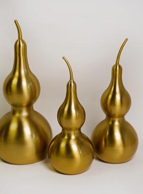 光面无叶铜葫芦客厅办公室大厅摆件商铺祥瑞装饰开盖黄铜葫芦