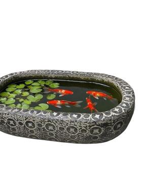 中国中式铜钱复古花盆聚宝盆睡莲鱼盆彷古无孔摆件创意水培庭院