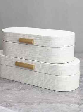 现代简约摆灰色白饰品收纳样板房盒办公室卧室客厅0001书房软装饰