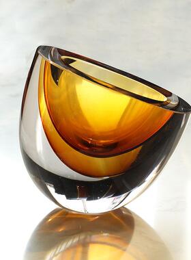 琥珀色厚重加厚意波浪圆口瓶直装饰花别墅装创饰1玻璃花瓶筒花器