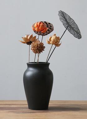 景德傎陶瓷花瓶黑色大口径干花柿子花器家居民宿装饰摆件黑陶花盆