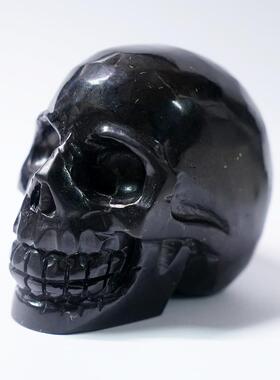 万圣节热销雕刻件 骷髅尸陀岭次石墨Shungite 头骨摆件宝石