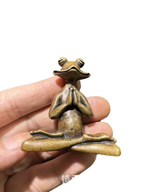 坐禅青蛙仿古做旧工艺品收藏小饰品摆件桌面茶宠杯盖垫