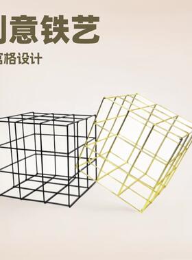 简约创意铁艺几何形铁艺摆件国风九宫格铁艺软装饰品