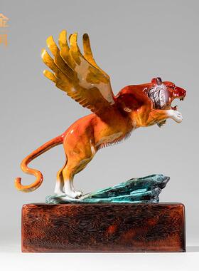 铜艺坊虎虎生威老虎彩铜摆件如虎添翼老虎家居客厅办公室铜工艺品