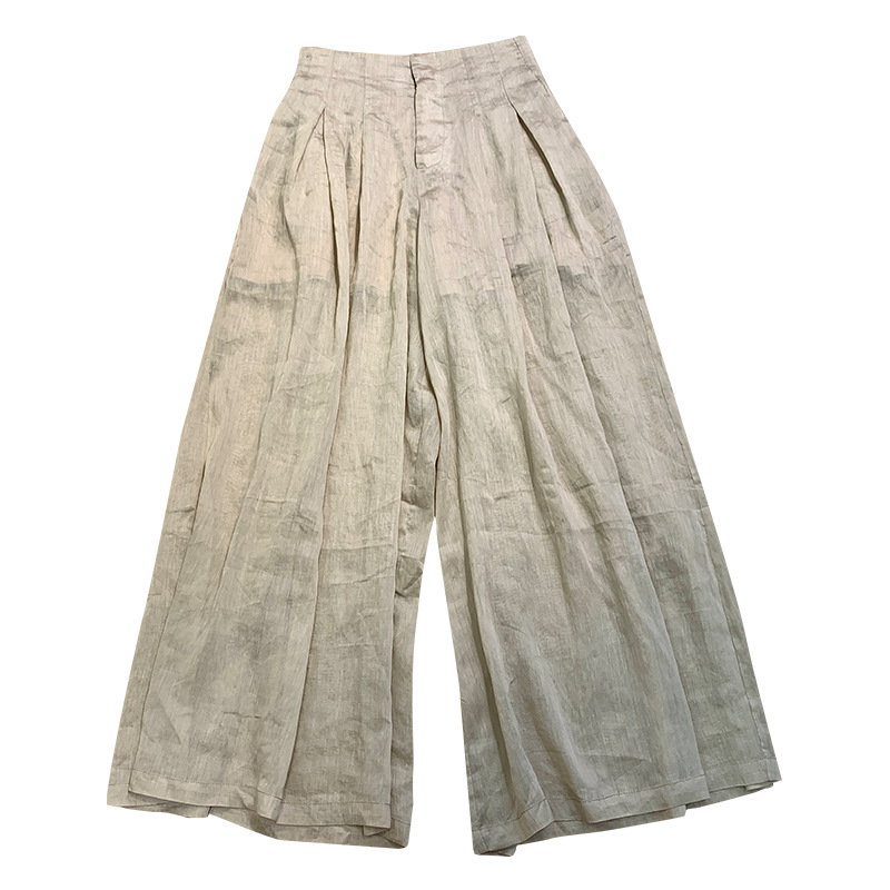 High waisted draped thin linen wide leg pants for women's fa - 图3