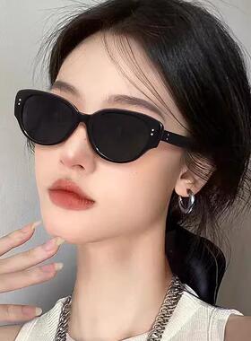 超轻框墨镜高清偏光镜白色猫眼太阳镜女潮高级感眼镜男可配近视镜