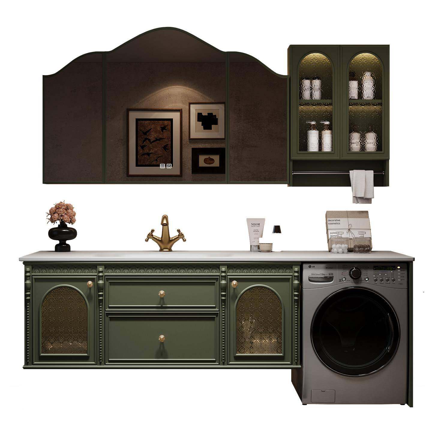 橡木阳台洗衣机一体柜组合法式复古卫生间浴室柜岩板洗手台洗脸盆,淘宝优惠券,粉丝福利购,淘宝优惠卷