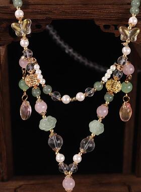 厂家直销汉服马面配饰项链璎珞背云流苏超长复古中式古风压襟项圈