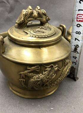 纯铜工艺品铜壶 酒壶水壶家居工艺摆件 双龙壶 提梁壶 复古铜器