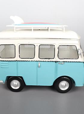 新款巴士1183型模摆件铁艺车金属质感复古家创意居客厅桌面装饰品