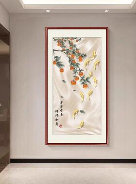 入口入口装饰画走廊垂直过道壁画办公室墙面画九鱼图中国画山水画