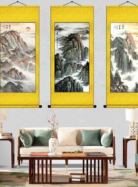 有山无水画靠山图泰山日出挂画稳如泰山丝绸卷轴画玄关国画装饰画