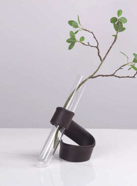 简约现代创意玻璃皮套花插摆件样板间售楼处客厅餐厅托盘装饰品