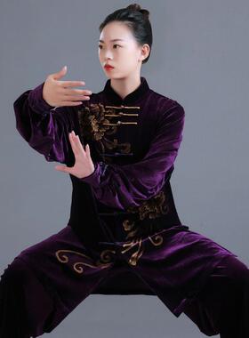 太极服女新款加厚高端南韩绒手绘武术表演服男太极拳练功服冬健道