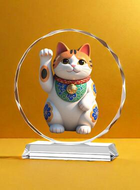 可爱招财猫水晶画装饰客厅摆件乔迁开业张盛典居家客厅办公工艺品