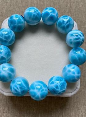 天然海纹石单圈手链龟背纹大颗粒男女款拉利玛圆珠手串珠链规格19