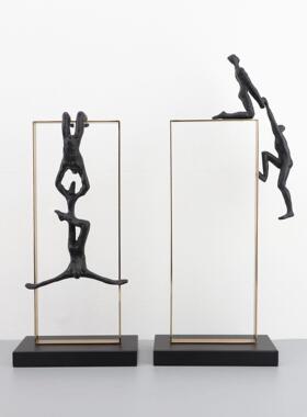 新中式金属框架人物摆件样板房室软书客厅桌卧面房玄关装饰0655品