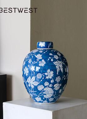 宋代美学中式陶瓷花瓶摆件轻奢高档客厅玄关插花装饰景德镇青花瓷