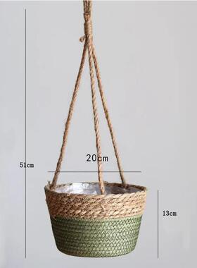 草编花盆吊篮花盆垂吊可悬挂壁挂式吊盆编织花器家居装饰花盆花篮