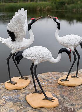 户外仙鹤摆件园林景观丹顶鹤模型水池布置造景彷真鹤雕塑庭院装饰