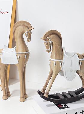 欧式仿木纹马摆件家装摇摆XZK马居卧室房摆旋转小饰马马年书创意