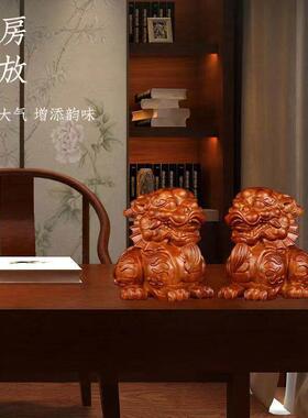 桃木貔貅摆件木雕貔貅一对客厅玄关招财风水装饰木质貔貅工艺礼品