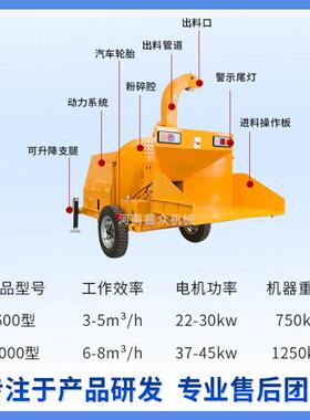 大型树枝粉碎机喷出料园林干湿树叶木材破碎移动式碎枝机源头厂