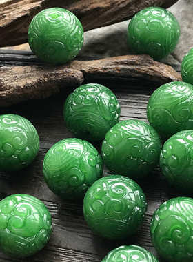 瑾玉坊天然和田玉碧玉回纹圆珠散珠和田碧玉雕刻回纹珠配珠DI