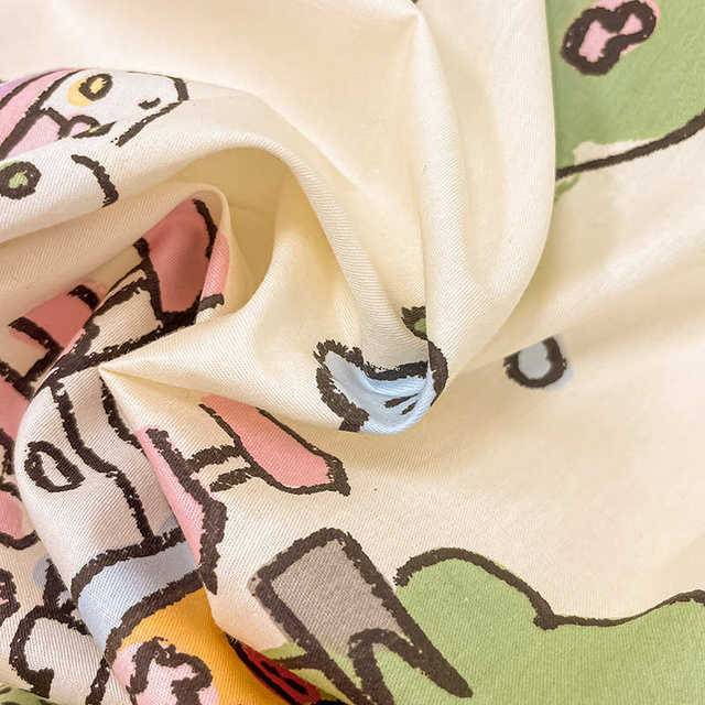 Ins Cotton Small Fresh Cartoon Student Door Three-Piece Set Pure Cotton Quilt Cover Bed Sheet Four-Piece Set Bedding