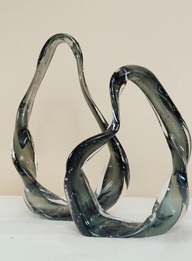 现代简约水晶玻璃飘带摆件样板房售楼部客厅桌面家居卧室软装饰品