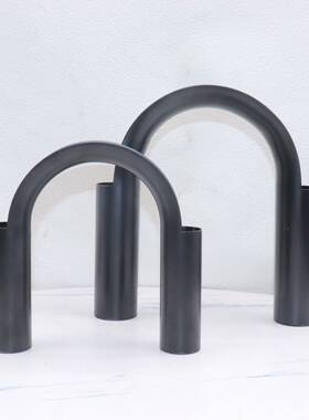 现代简约创意烤漆铁艺器餐桌拱形花器客厅书房家饰软装品花电视柜