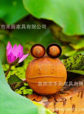 跨境蛙卖生锈铁艺雕像摆GJB件花园庭院，艺术装热饰摆件青造型摆