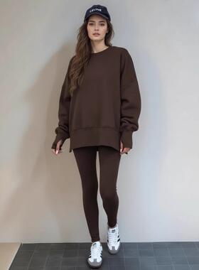 Women's Solid Long Sleeve Pullover & Leggings Sweatsuit