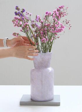 现简约小口紫色瓷粉玻璃花居饰品桌面百合鲜花水培植物装饰品
