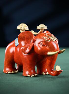 彩铜平安如意对象摆件家居办公桌铜工艺品装饰开业礼品大象摆设