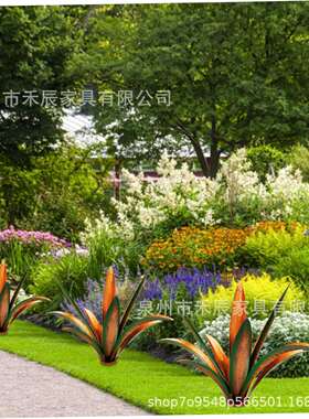 新品彩绘铁艺龙舌兰植物仿真植物摆件花园创意户外装饰摆件