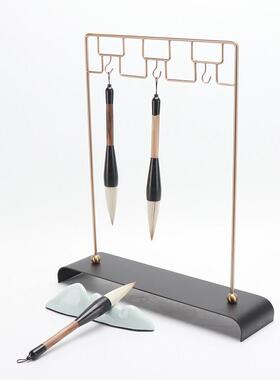 现代简约新中式禅意书房摆件 办公室样板房间毛笔架笔挂软装饰品