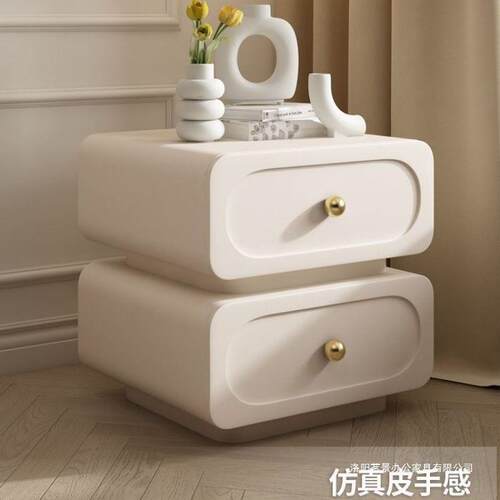~家用极简轻奢实木床头柜简约现代法式奶油风储物柜黑色卧室床边 - 图2